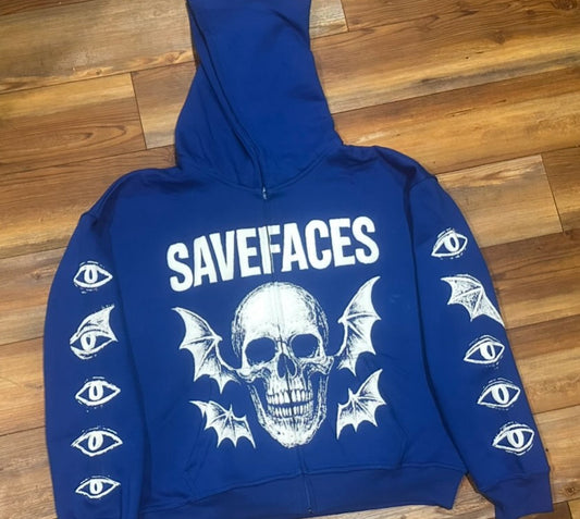 SAVEFACES Skull Hoodie — Blue