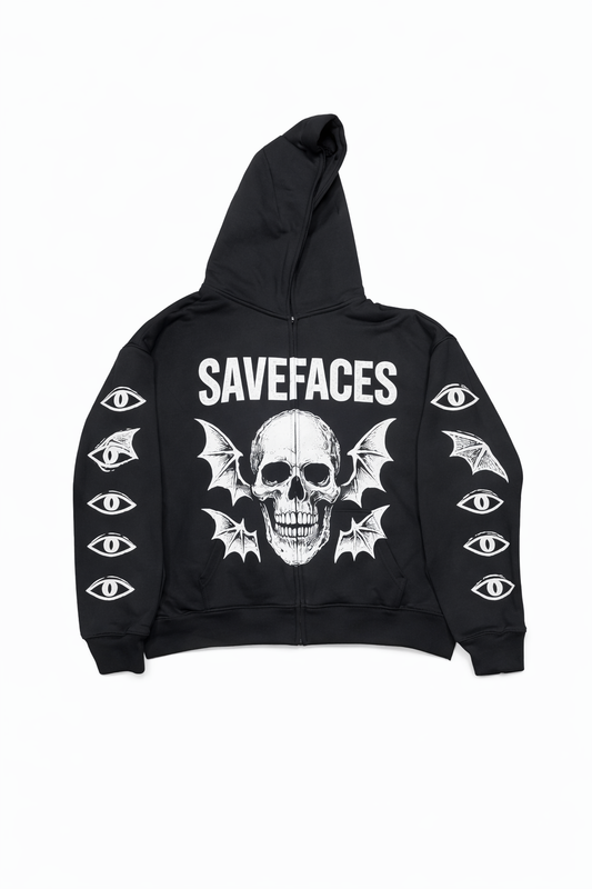 SAVEFACES Skull Hoodie – BLACK Streetwear Hoodie